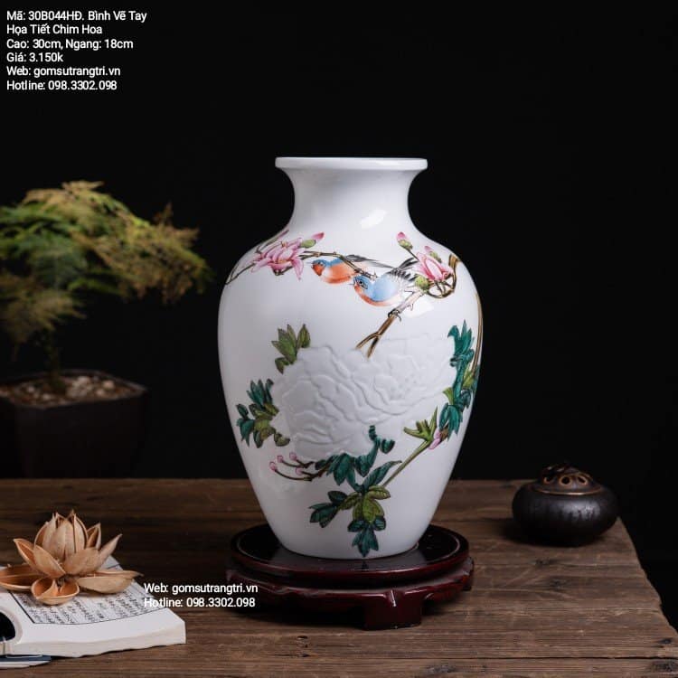 BÌNH VẼ TAY HỌA TIẾT CHIM HOA